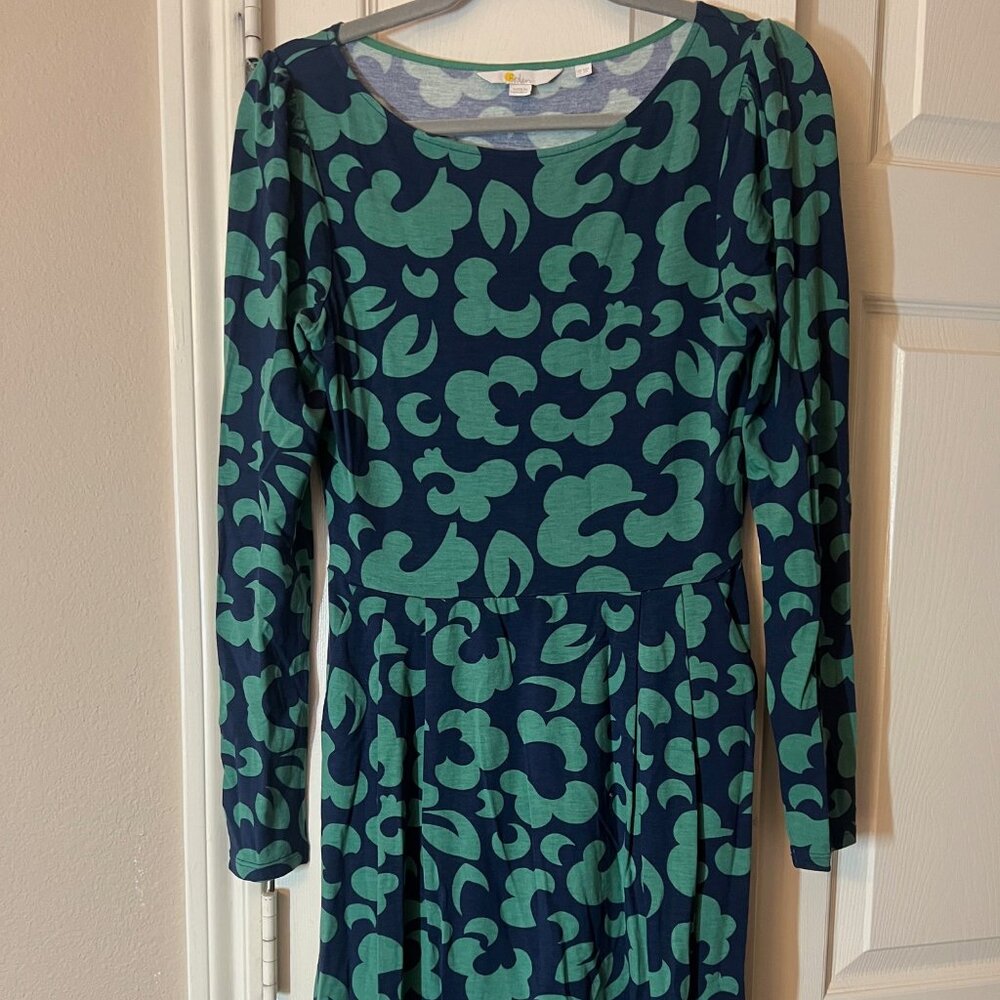 Women's Boden Long Sleeve Printed Dress - Navy & Green - US 6 / UK 10